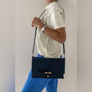 Navy blue cross body leather bag iPad case